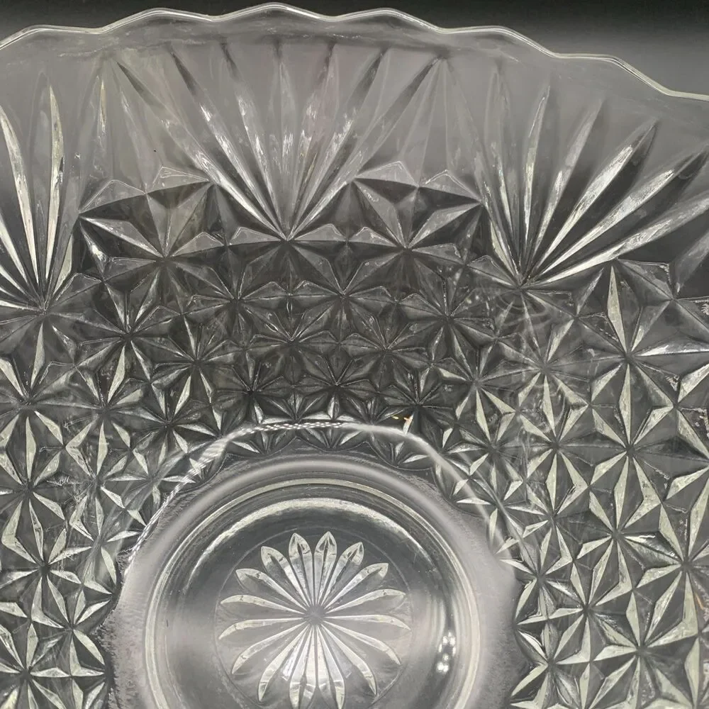Anchor Hocking EAPC Star of David Cut Glass Bowl Vintage Scalloped Rim Crystal